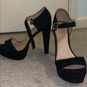 Black suede high heels